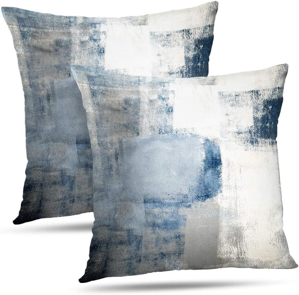 Alricc Set of 2 Turquoise and Grey Art Artwork Contemporary Decorative Gray Home Decorative Throw Pillows Covers Cushion Cover for Bedroom Sofa Living Room 18X18 Inches: Home & Kitchen