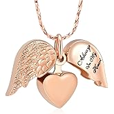 Imrsanl Cremation Jewelry for Ashes Heart Urn Necklace Pendants Ashes for Women Men Family Keepsake Memorial Angel Wing with Charm Heart for Loved Ones