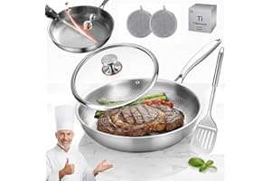 Titanium Pan, 2026 Upgrade Pure Titanium Classic Pan with Lid and Spatula, Scratch-Resistant, No Coating Nonstick Frying Pan 