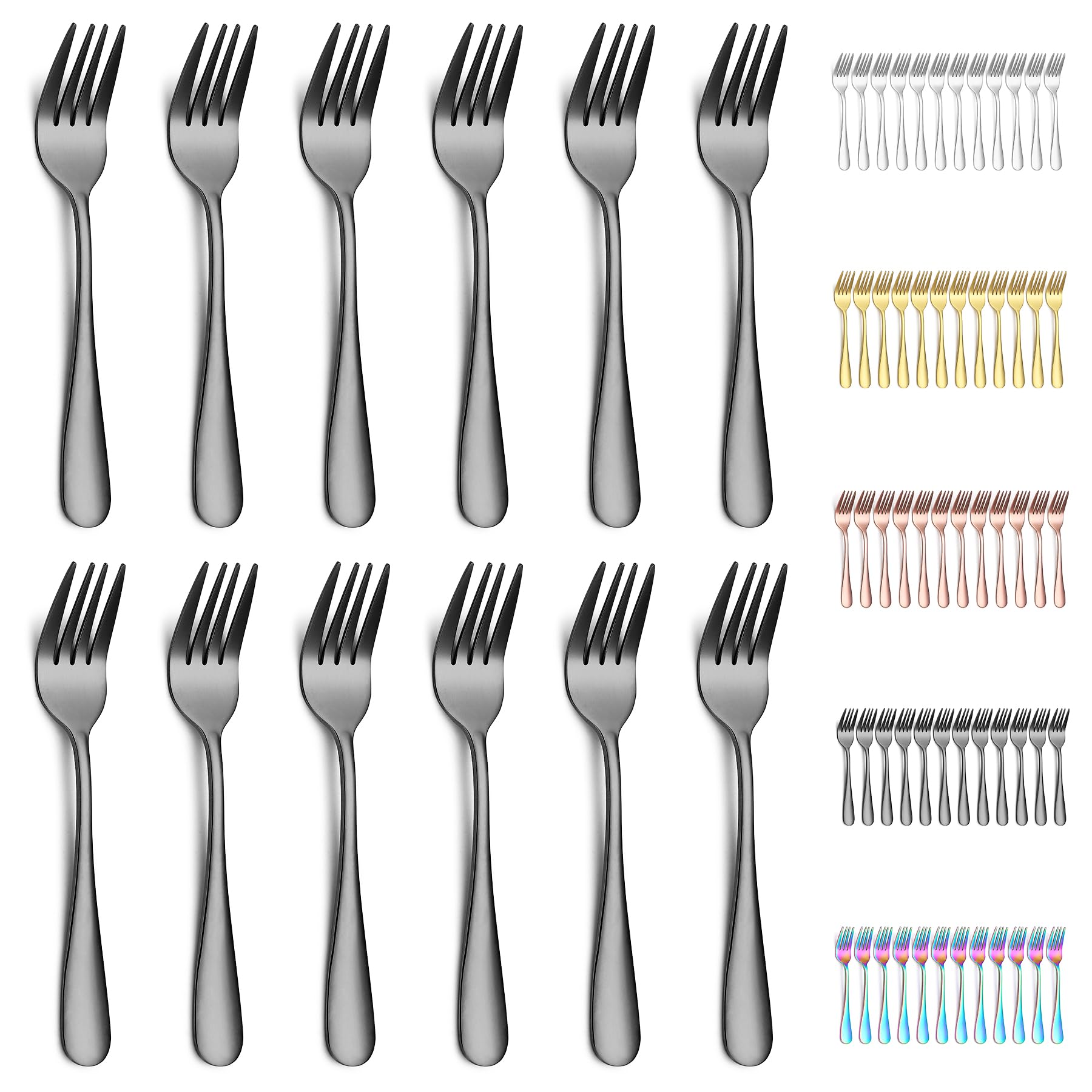 Evanda Dessert Forks - 12 Piece Set, Black Titanium Plated Stainless Steel, Mini Cake & Appetizer Forks, Dishwasher Safe — image 1