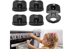 BBsecure Stove Knob Safety Covers - 5 Pack Heat Resistant Oven Knob Covers for Child Safety with 3M Strong Adhesive, Gas Stove Knob Covers with Dual-Button Locks & Visual Design, Black