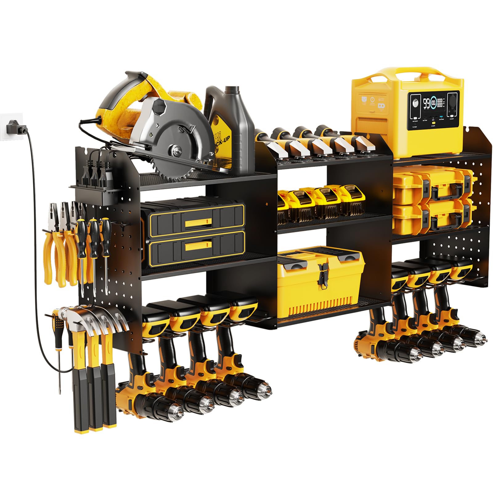 Photo 1 of Power Tool Organizer Wall Mount with Charging Station, 3 Layer Heavy Duty Power Tool Storage Rack Cordless Drill Hanger, Large Tool Battery Organizer with Screwdriver/Hammer DIY Garage Storage