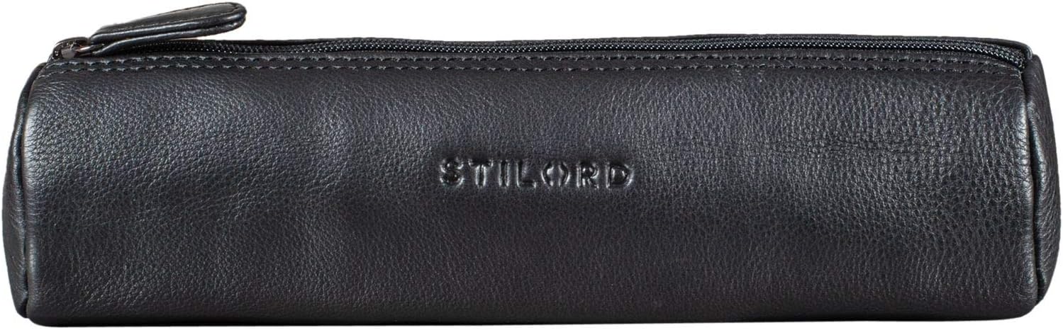 STILORD "Miller" Pencil Roll Case Leather Vintage Pen Pouch Round Organiser for Women Men Stationary Case Slim in Genuine Leather Colour:Black - Image 4