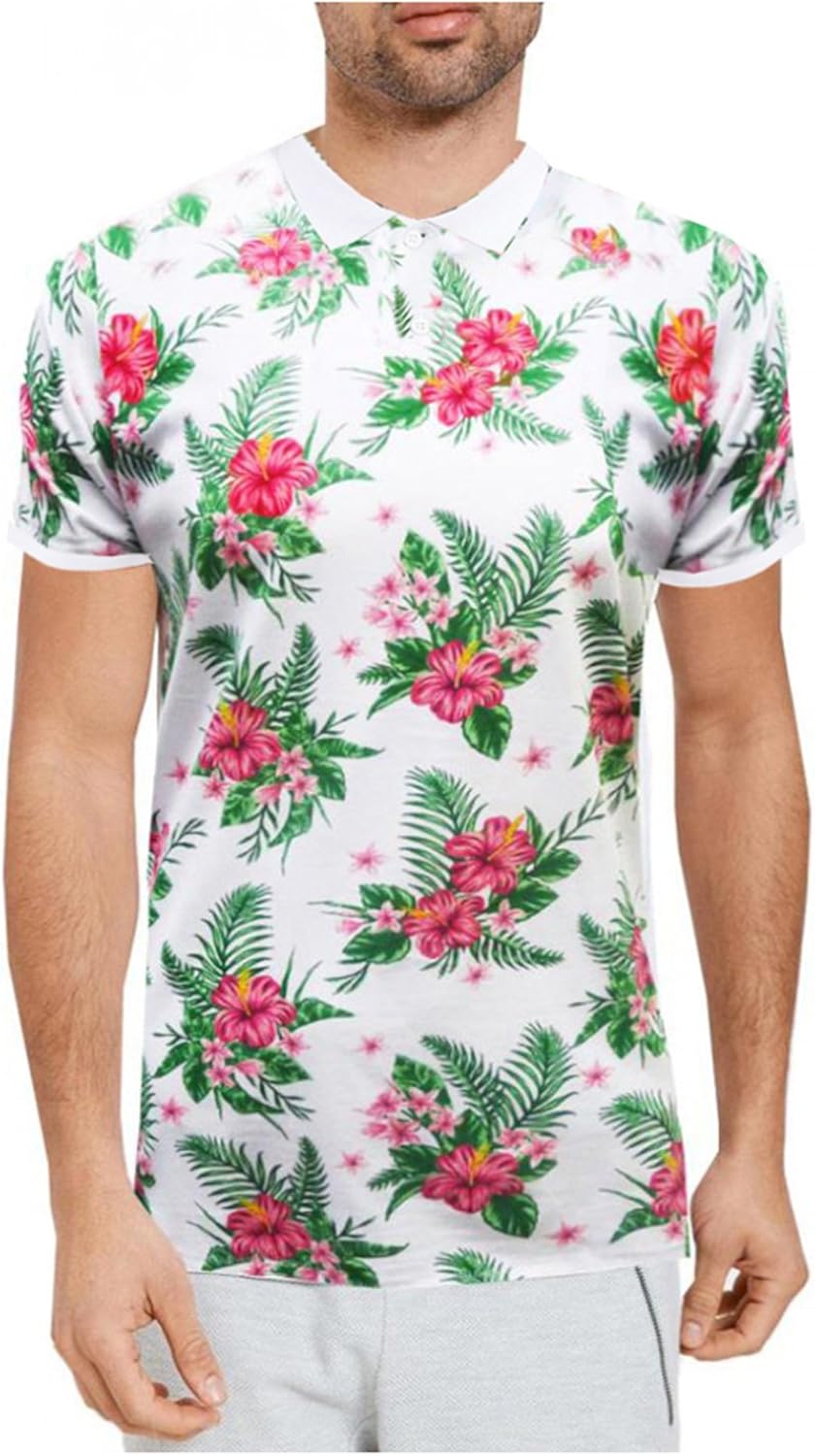 Threadbare Mens Tiki Floral Hawaii Printed Polo Shirt Collared Cotton Pique Top at Amazon Men’s