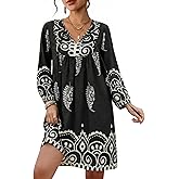 Eddoyee Women Casual Summer Dress, V Neck 3/4 Sleeve Boho Floral Print Flowy Loose Beach Vacation Dress