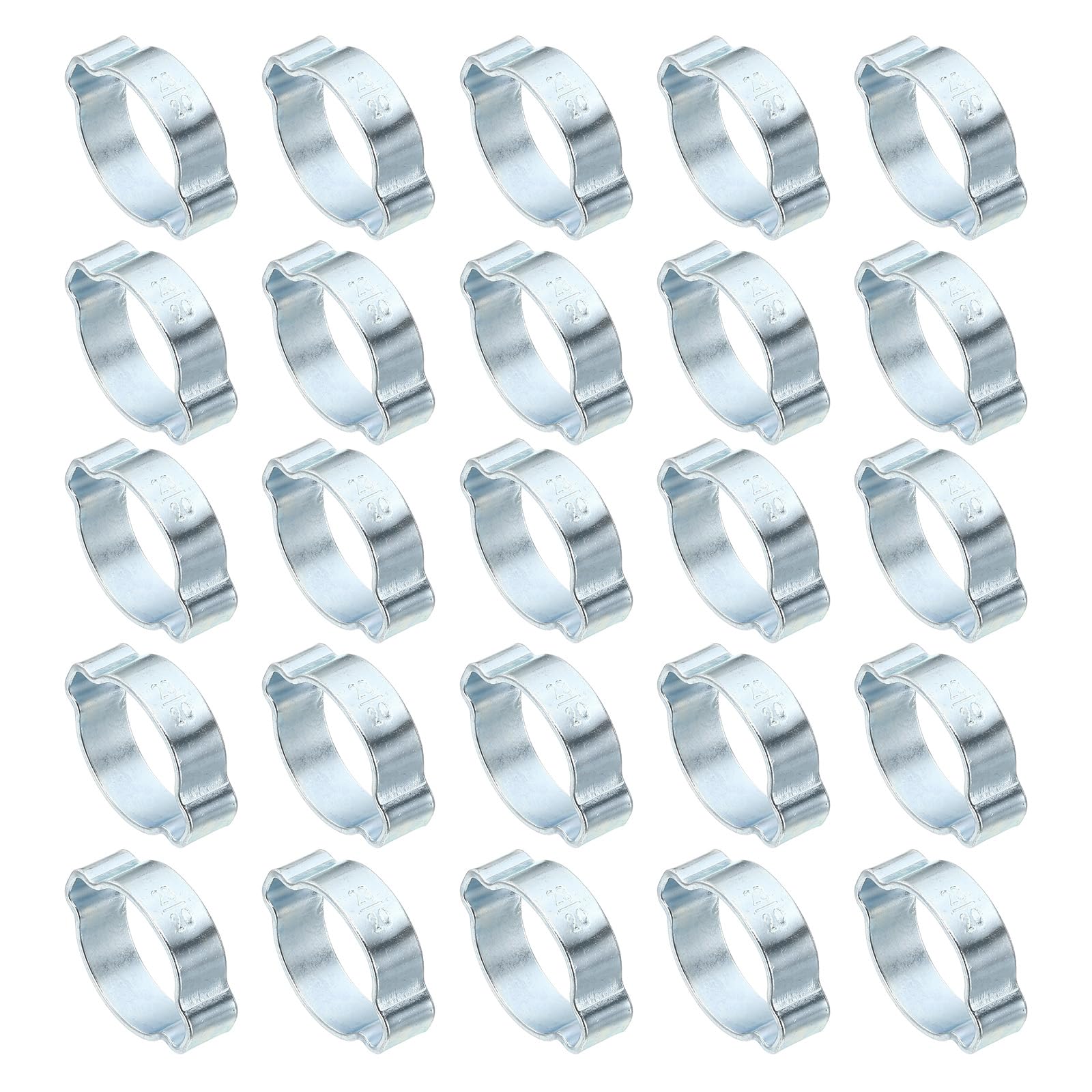 PATIKIL 50 Pack 20-23mm Double Ear Hose Clamp, Galvanized Steel O Clip Crimp Rings for Fuel Petrol Pipe Tube Fitting Connections, Silver Tone
