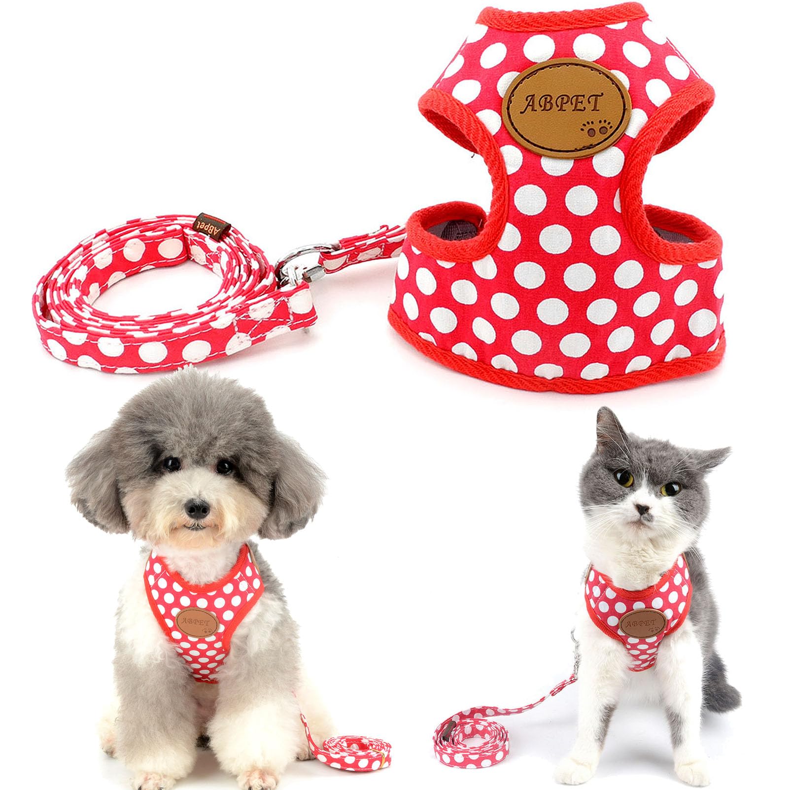 SMALLLEE_LUCKY_STORE New Soft Mesh Nylon Vest Pet Cat Small Medium Dog Harness Dog Leash Set Leads Red, L Chest:13.5"-17.5",Weight 11-14.5lbs