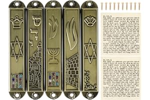 Kichvoe Mezuzah for Door with Scroll: 5 Sets Vintage Religious Metal Mezuzah Cases - Easy Install Doorpost Scripture Scroll Decor House Warming Blessing Hanukkah Decoration