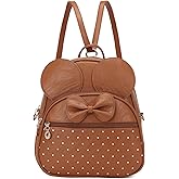 KL928 Girls Mini Backpack Bowknot Polka Dot Cute Daypacks Convertible Shoulder Bag Purse for Women (Brown)