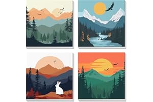 4 Pack Paint by Number for Adults Framed Canvas, Nature Scenery, Sunset, Paint By Numbers Kits for Beginners Mountain Landsca
