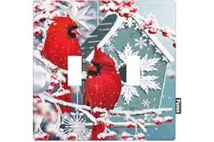 Pznen Cardinal Double Toggle Switch Covers 2-Gang Wall Plate Winter Snowy Tree Red Birds on Branch Light Switch Covers for Teen Boy Girl Room