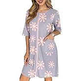 Ekouaer Zip Up Robes for Women Short Waffle Bathrobe Lightweight house coat 3/4 Sleeve Soft Nightgown with Pockets S-3XL