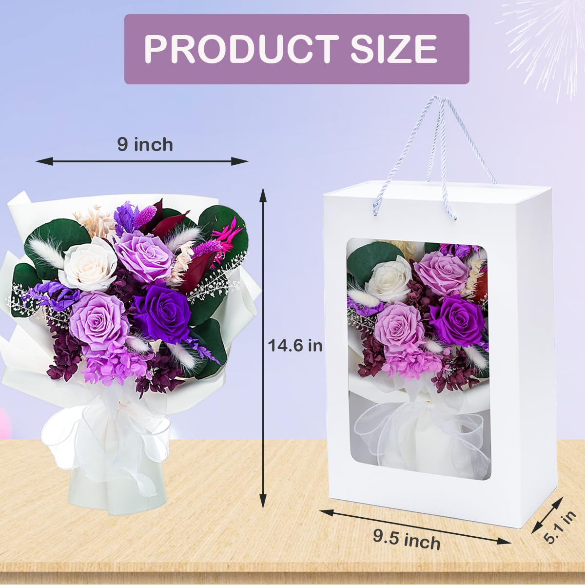 Flowers Gifts For Mom,Purple Valentines Gifts, Preserved Flower Bouquets, Purple Roses, Birthday Gifts For Women, Mothers Day Flowers For Wife