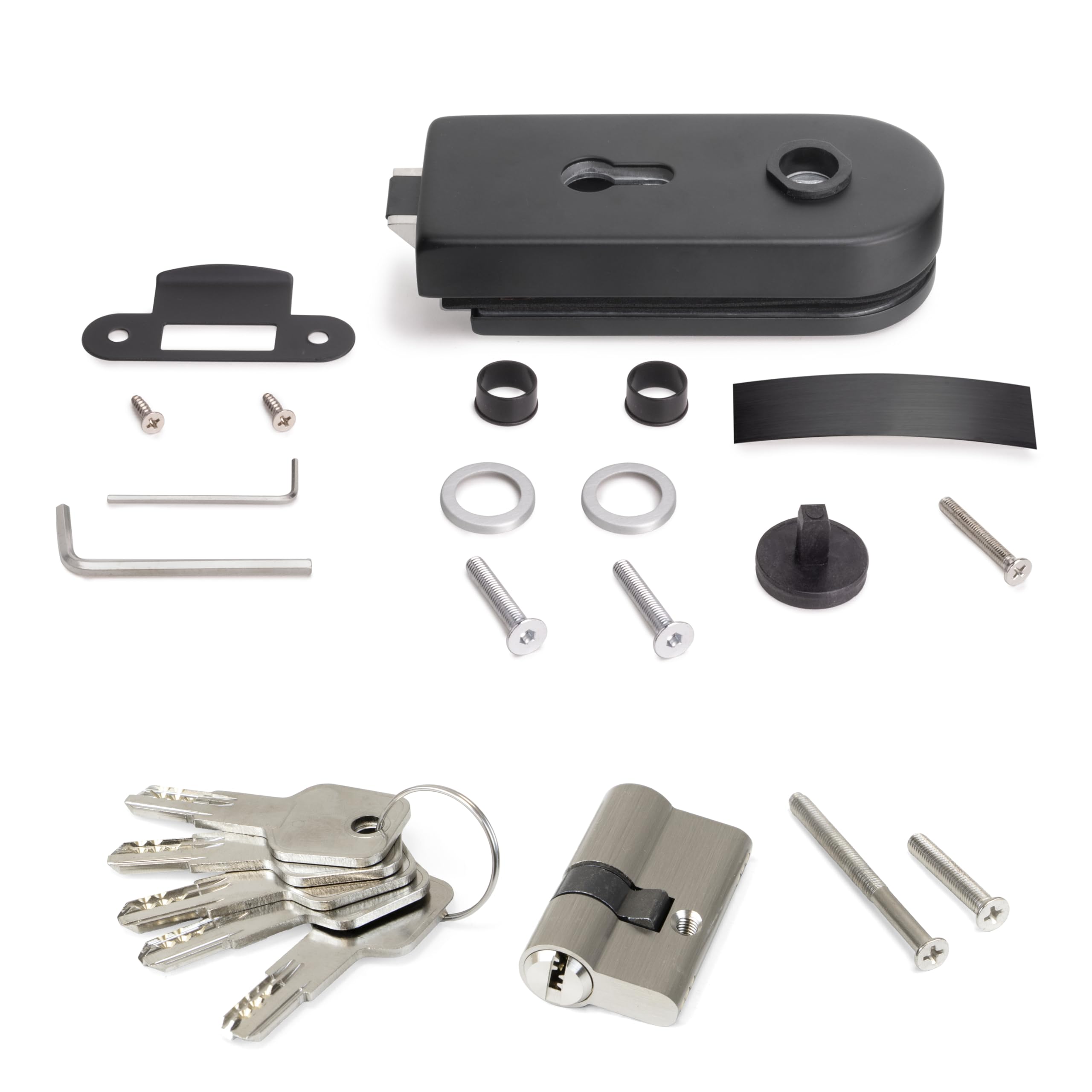 Emuca - Lock for Glass Door with Frame, Cylinder with Keys, for 8-12mm (0,3-0,47 inch) Glass Door, Steel and Aluminium, Black Painted