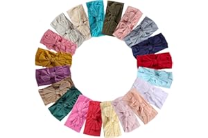 Mookiraer Baby Girls Headbands with Bows Handmade Hair Accessories Stretchy Hairbands for Newborn Infant Toddler Baby Essentials (Solid Nylon 20pcs)