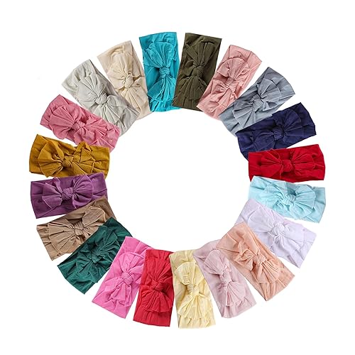 Mookiraer Baby Girls Headbands with Bows Handmade Hair Accessories Stretchy  Hairbands for Newborn Infant Toddler Baby Essentials (Solid Nylon 20pcs)
