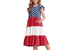 Arshiner Girl's Summer Dresses Ruffle Sleeve Tiered Swing Midi Casual Sundress with Pockets