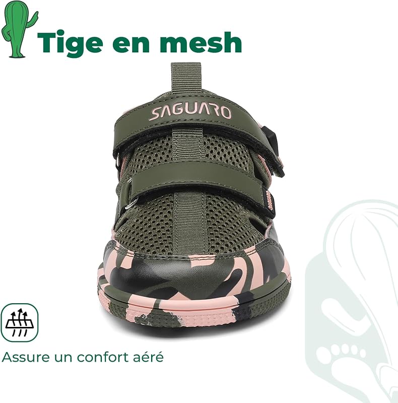 Sandales Garçon D’Été à Bout Fermé Sandales Barefoot Décontractées pour Parc, Camping, Maternelle & Plage, Vert Militaire 35