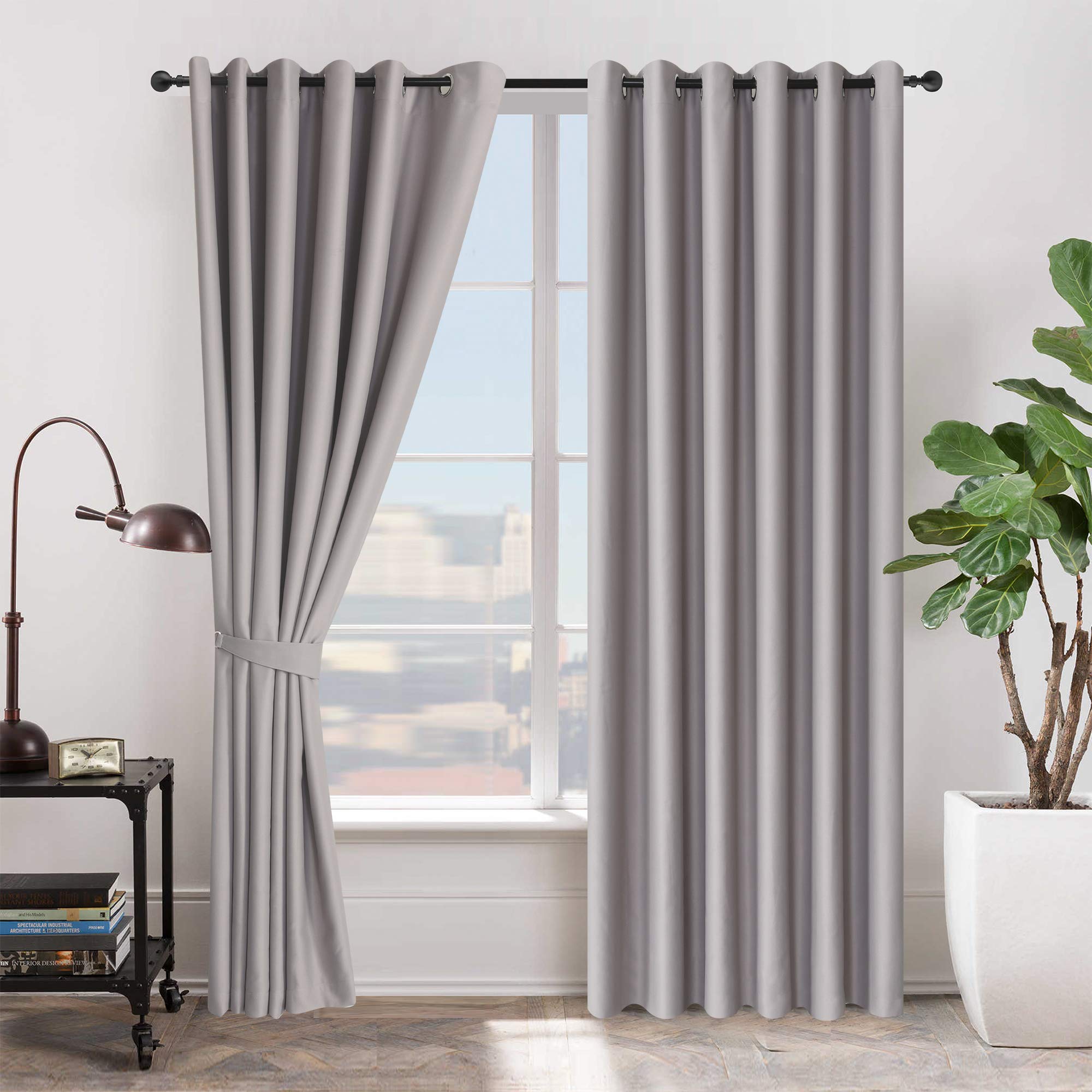 ZIMEL HOMES Insulated Heavy Thick Thermal Blackout Curtains Eyelet Ring Top Pair (Silver, 66" Width x 72" Drop) — image 1