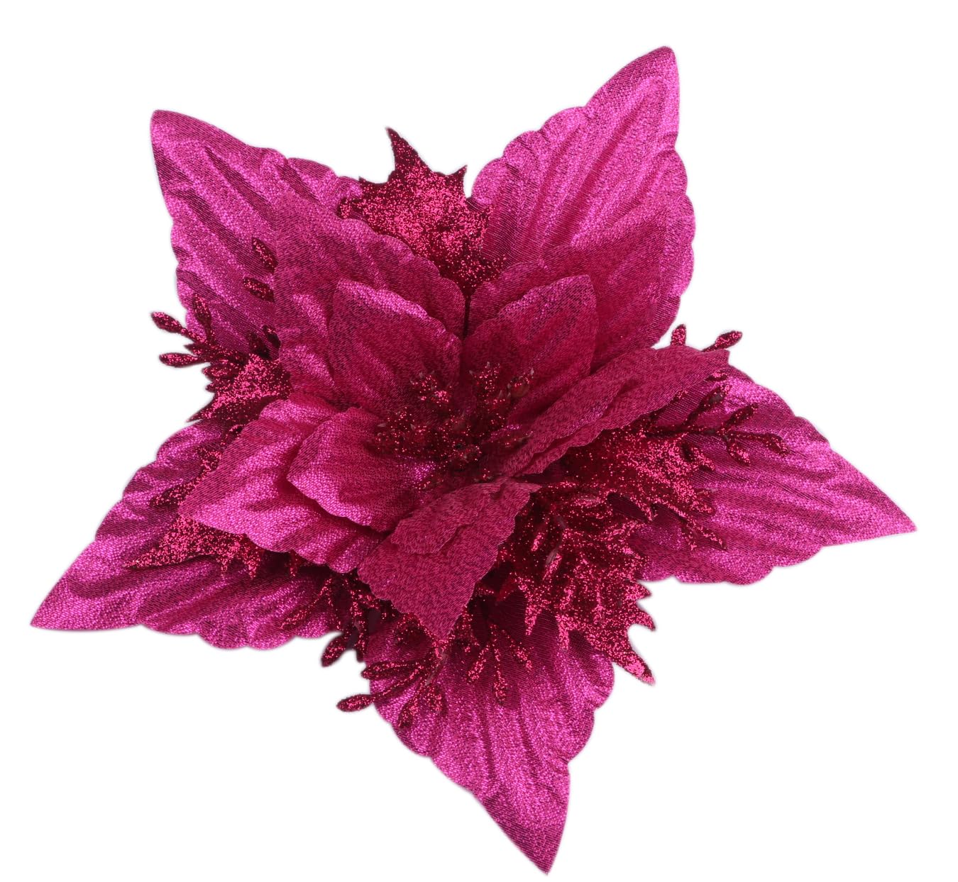 YYCRAFT 7 Inch Glitter Poinsettia Flowers Metallic Artificial Flower for Christmas Tree Ornaments Christmas Decorations(12pcs,Hot Pink)