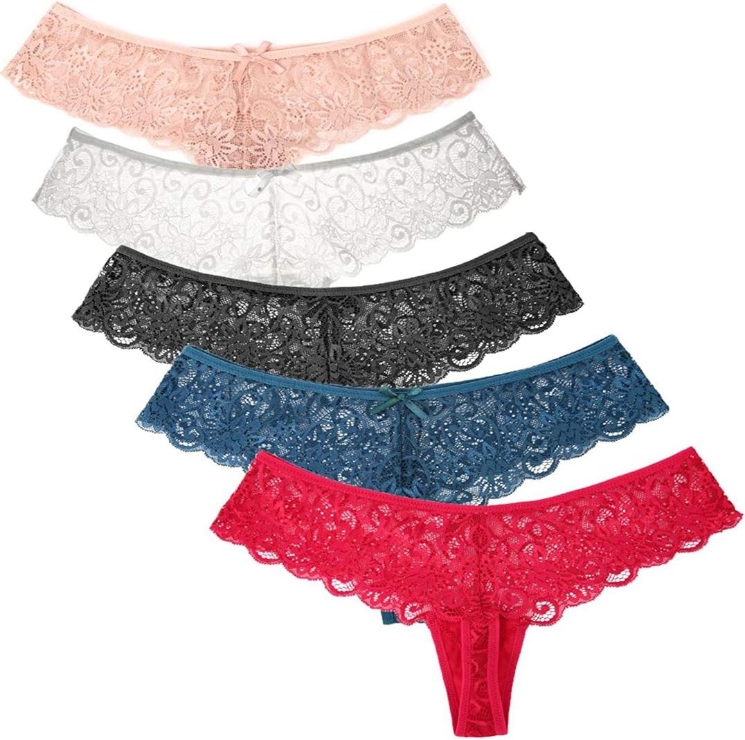 titivate Women's Sexy Lace Low Rise Thong Underwear Pack of 3/4/5/6 G-String Panties