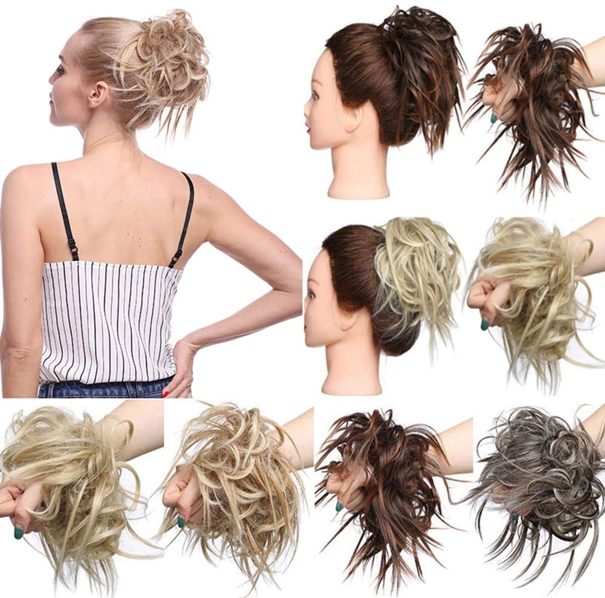 Silk-co Ombre Hair Extensions Chignons Hairpiece Hair Rubber Scrunchie Scrunchy Updos VOLUMINOUS Straight Messy Bun Dark Black