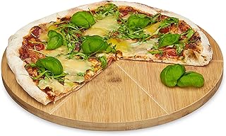 Relaxdays Pizzateller Bambus 33 cm Durchmesser, Schneidbrett aus Holz, schnittfestes Pizzabrett mit 6-facher Einteilung für gleichmäßig große Stücke, Holzteller für Pizza, natur