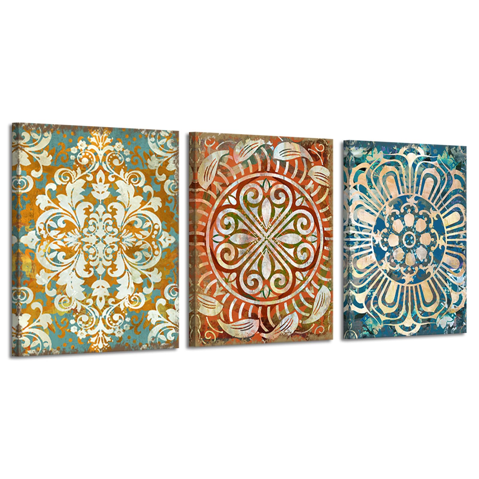 Photo 1 of Mofutinpo Vintage Mandala Flowers Wall Art- Prints for Wall Decor - Bohemian, Mexican, Talavera, Moroccan & Middle Eastern Decor - Boho Wall Decor For Bedroo - Bathroom Artwork for Wall