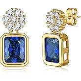 EVEVIC Austrian Crystal Square Drop Flower Studs Earrings for Women 14K Gold Plated Dangle Earring Jewelry Gifts
