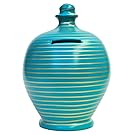 Terramundi Money Pot Dark Aqua and Gold Hoops D38