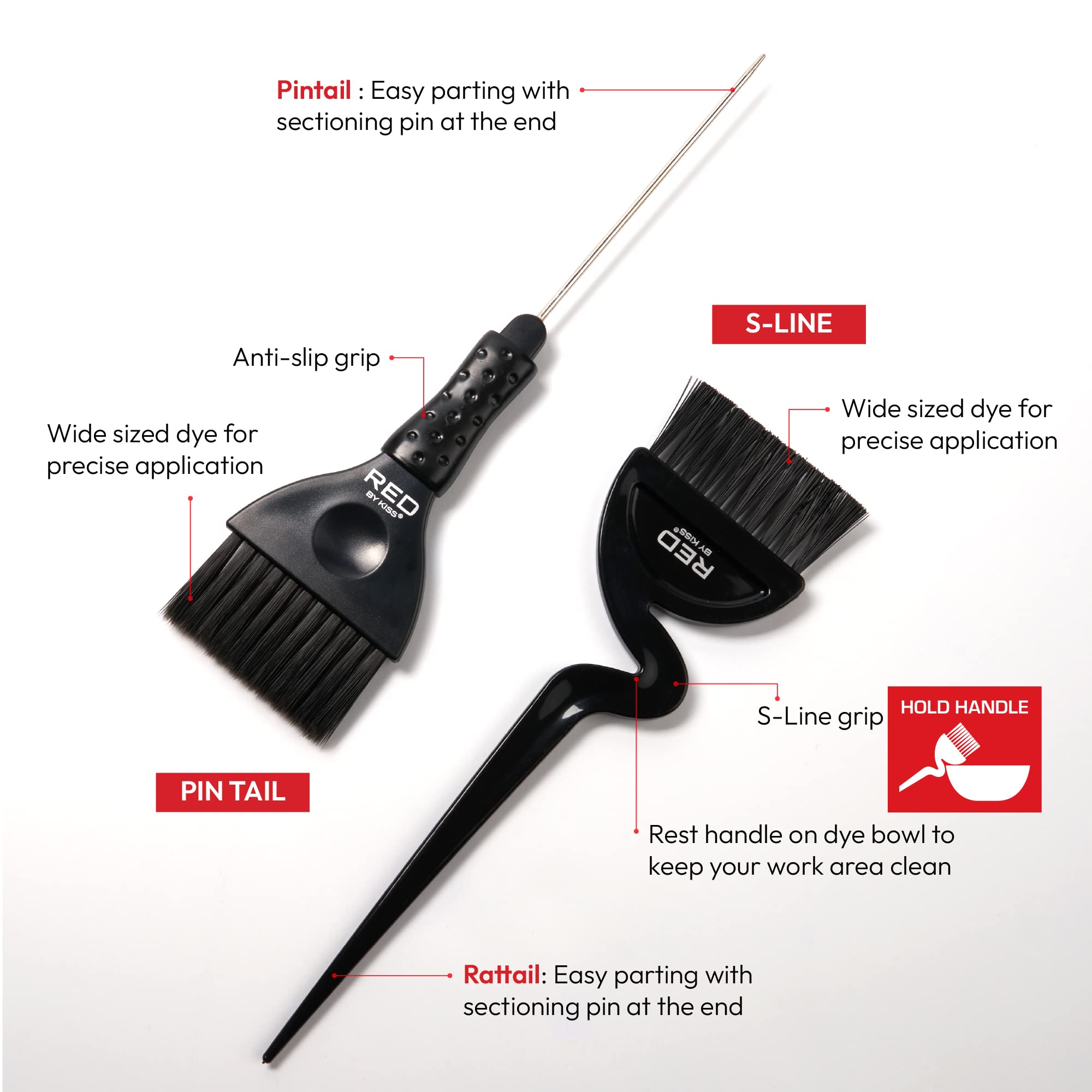 Red by Kiss Hair Coloring Kit, Hair Bleach Set - Mixing Bowl & Dye Brush (3PCS)