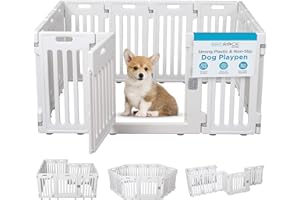 BIRDROCK HOME Pet Playpen with Door | 12 Panel | Strong Plastic | Puppy Safety Fence Pen Playpen | Non-Slip and Secure Dog Gate | White