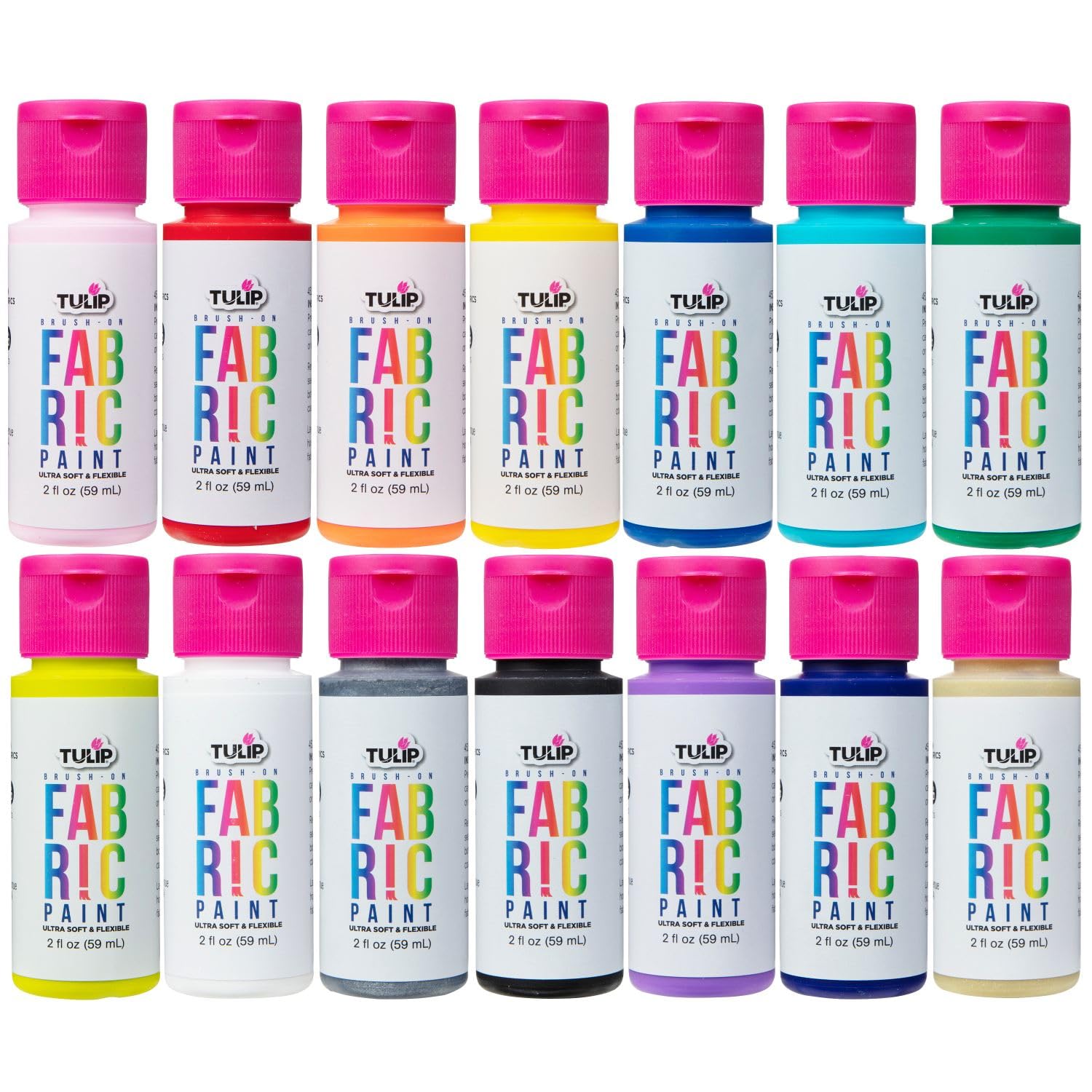 Tulip Brush-on Fabric Paints, 14 Colors 2 fl oz each, Permanent, Flexible