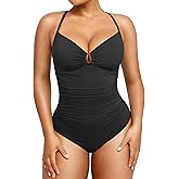 SHAPELLX Womens Swimsuits Tummy Control Bathing Suit Slimming One Piece U-Ring Shapewear Swimwear with Ruched Waist