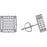 Sterling Silver Or Yellow-Tone Mens Princess Cubic Zirconia Square Stud Earrings