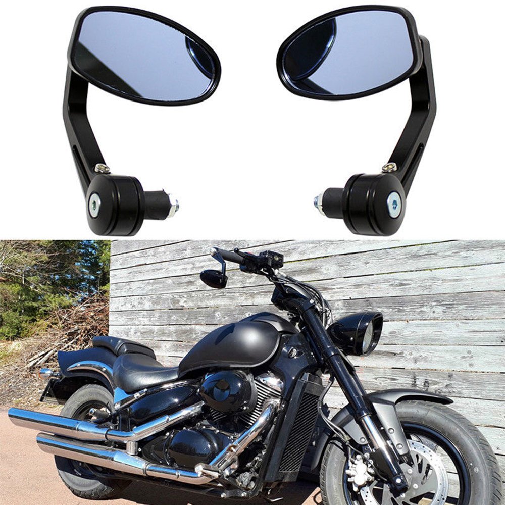 1 Pair Motorcycle Rear View Mirrors Black Universal 7/8 22MM Handebar Bar End Side Mirror for Scooter