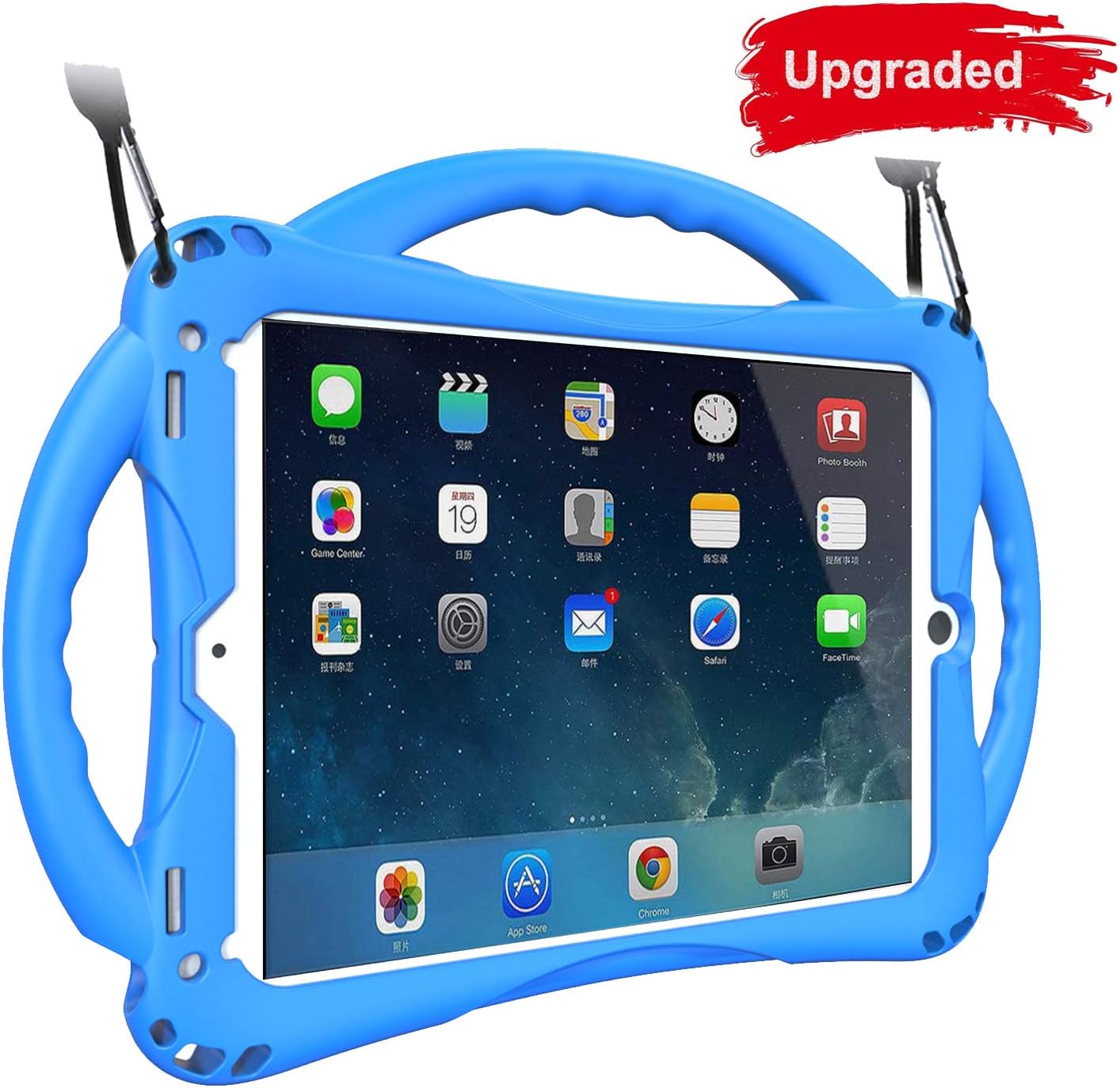 TopEsct Kids Case for iPad 6th/5th Gen, iPad Air/Air 2 & iPad Pro 9.7 inch, Built-in Handle Stand Comes with a Strap