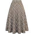 IDEALSANXUN Womens Plaid Wool Skirts Elastic Waist A-Line Pleated Tartan Long Skirts