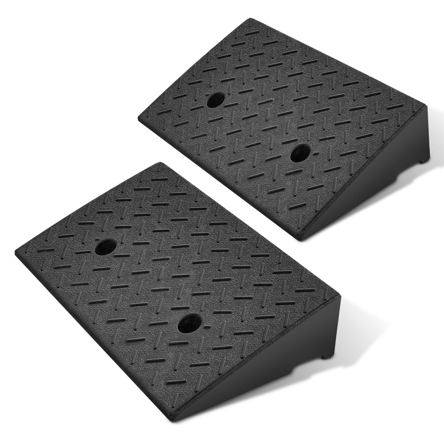 DNA Motoring 2pcs 4.3″ Rise Rubber Curb Ramp Heavy Duty Loading Driveway Ramp Threshold Ramp 19.5″ L x 11.6″ W x 4.3″ H for Loading Dock, Warehouse, Motorcycles, Cars, TOOLS-00645