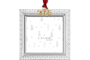 Laraine Christmas Tree Ornaments – Decorative Hanging 2025 Holiday Keepsake Gift Pendant with 2.5” Photo Frame Insert for Picture of Pet (Square Silver (2025))