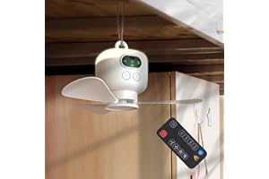 VBESTLIFE Battery Operated Ceiling Fan, Portable 3-Speed Adjustable, USB Rechargeable, 8H Timer, Remote Control, for Camping 