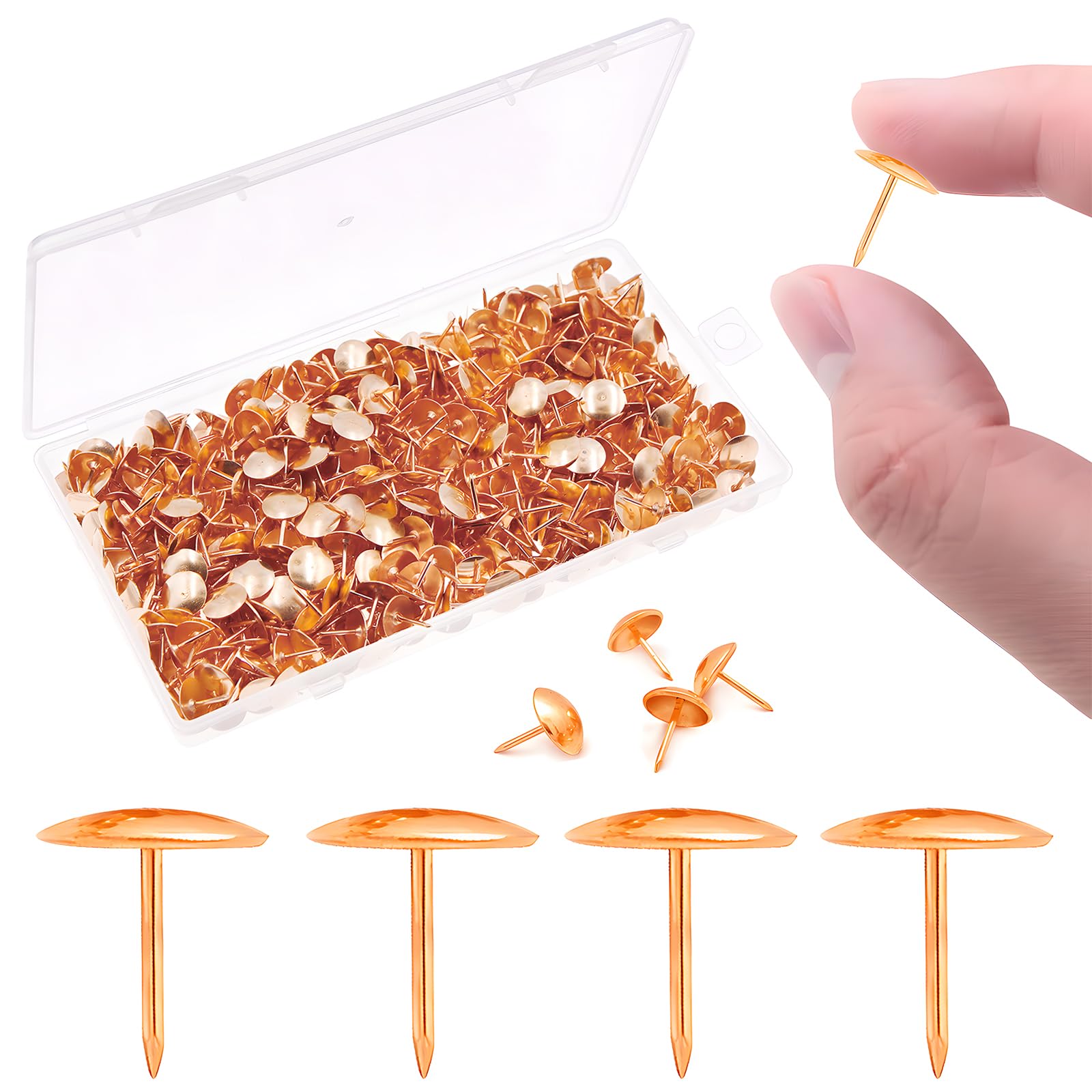 VAPKER 600 Count Thumb Tacks Rose Gold Push Pins 10mm/0.39inch Flat Steel Standard Thumb Tacks Metal Pushpins Office Tacks for Corkboard Office School