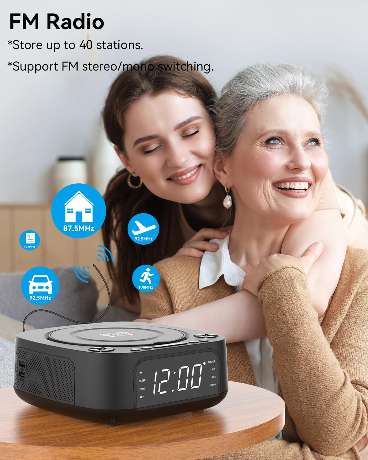 CD Player Portable,MONODEAL CD Players for Home,Desktop Portable CD Player with Bluetooth Speakers,Wireless Charging,Alarm Clock,SleepTimer,Supports CD/Bluetooth/FM Radio/USB Drive/AUX,Remote Control