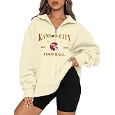 KIDDAD Football Sweatshirt for Women Game Day Graphic 1/4 Zip Shirts Football Team Fans Long Sleeve Pullover Tops