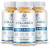 SIGNILIFE Multi Collagen Peptides for Women & Men, Hydrolyzed Collagen Peptides-Type I, II, III, V, X - with Hyaluronic Acid,Vitamin C,Biotin,Supports Skin Hair Nail, Non-GMO,840 Softgels