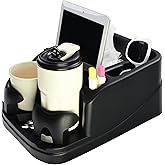 Keyiduid Car Console Organizer, Car Seat Organizer with 2 Adjustable Cup Holders, Center Console for Cars, Trucks, Minivans, SUVs, Vehicle Organizer, 3 Large Storage Compartment (Black)