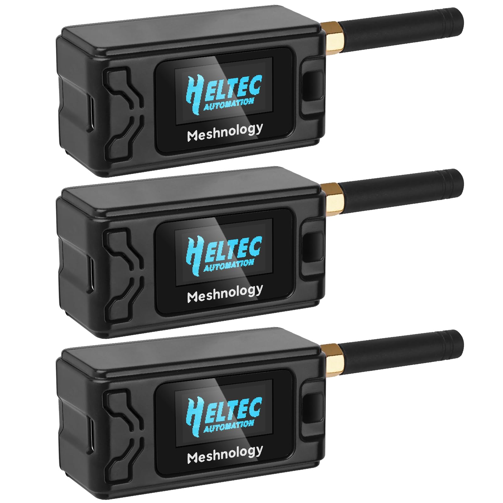 Photo 1 of Meshnology 3 Pack ESP 32 Lo Ra V3 Development Board + 1100mAh Battery + Protect Case Set - with 915MHz Antenna and SX 1262 Lo Ra V3 Devices for Mesh Tastic Ar duino Lo Rawan IoT (N30 Version, Black)