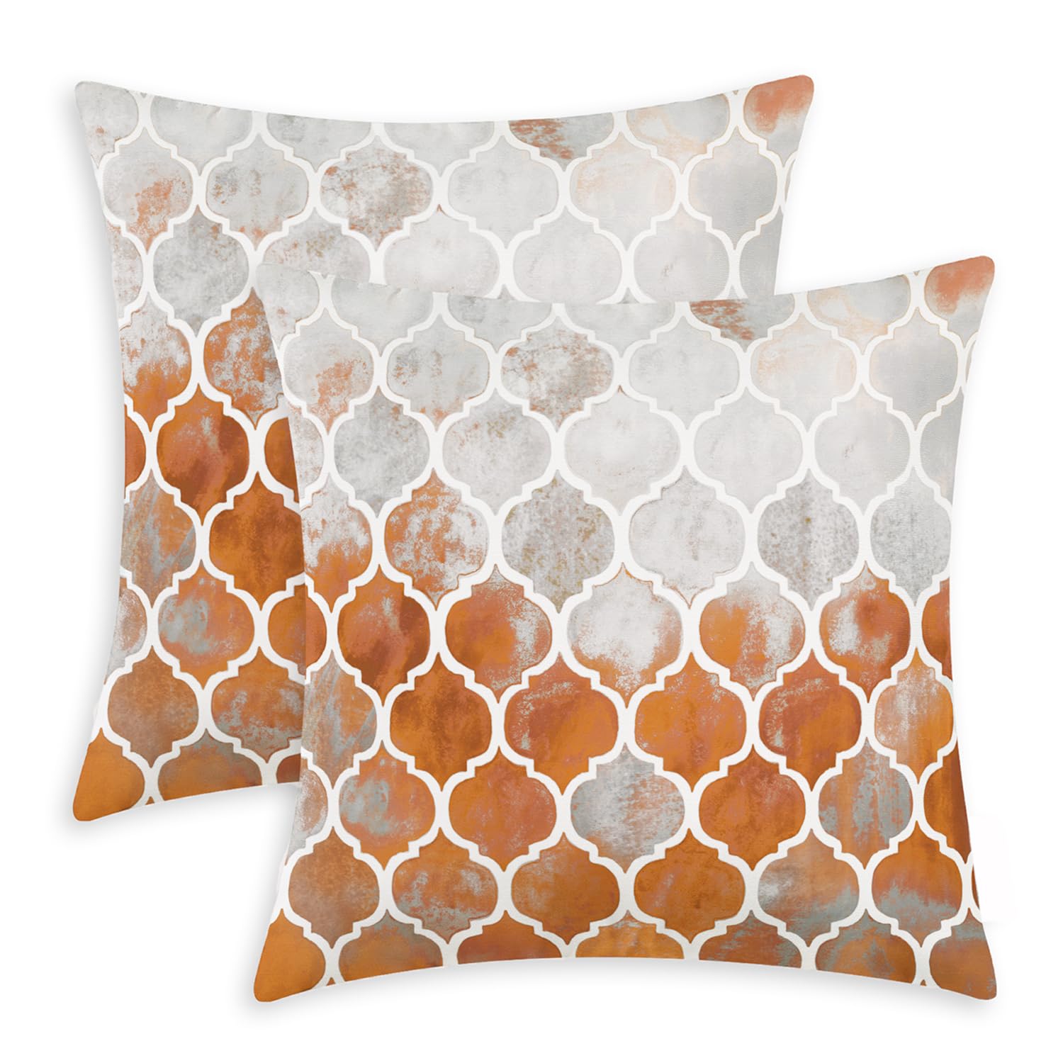 CaliTime Pack of 2 Cozy Throw Pillow Cases Covers for Couch Bed Sofa Manual Hand Painted Colorful Geometric Trellis Chain Print 50cm x 50cm Main Grey Rust Red — image 1