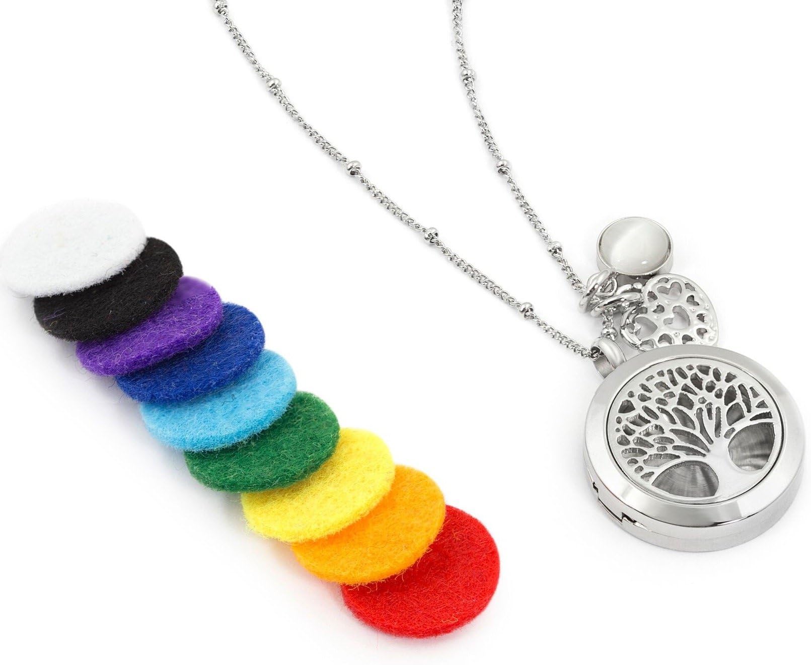 AromaLove London Aromatherapy Essential Oil Diffuser Necklace Jewelry - Aromatherapy Jewelry - Hypoallergenic 316L Surgical Grade Stainless Steel, 20.8" Chain + 9 Washable Insert Pads + Charms