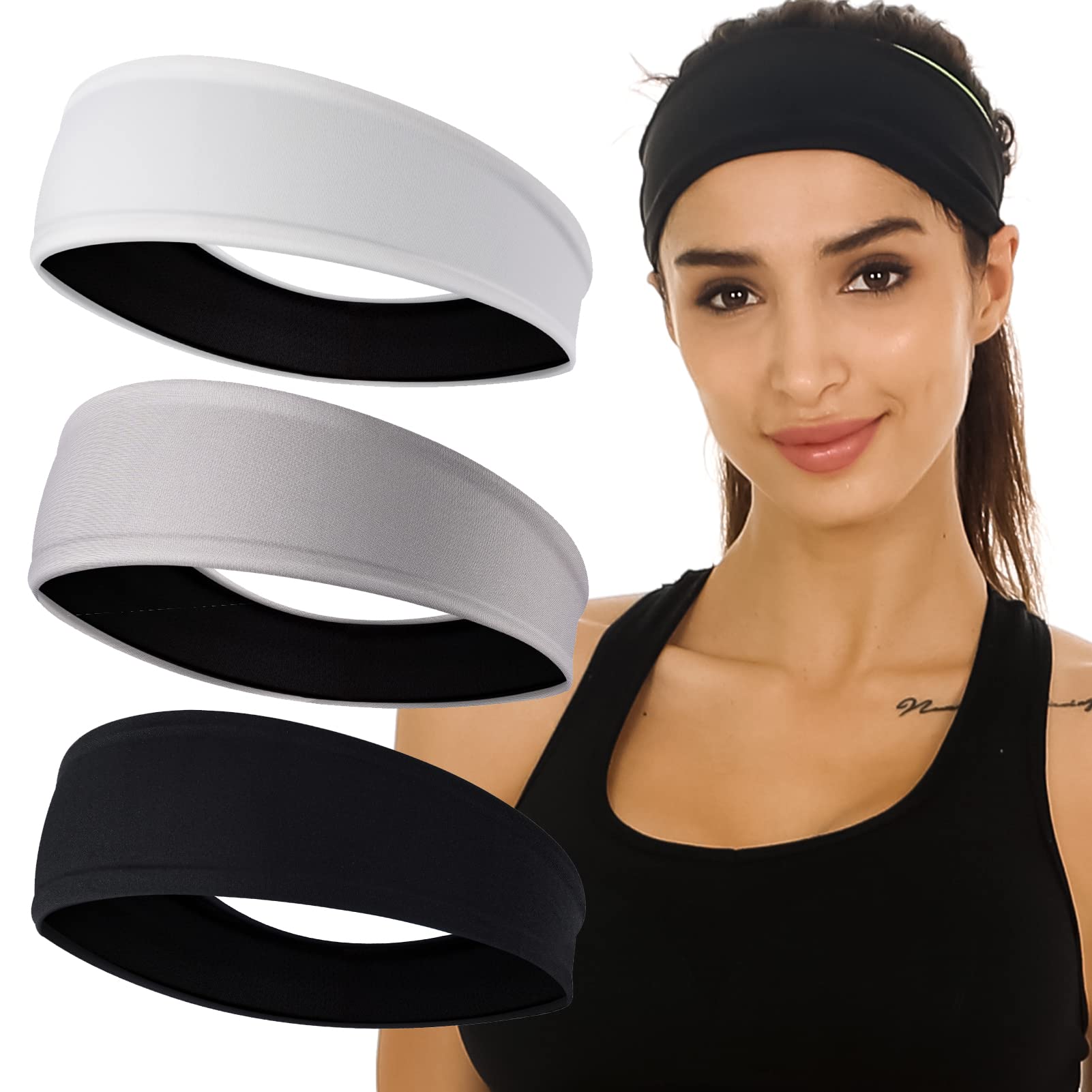 EasYoung Headbands for Women, Women's Yoga Headbands, 3-Pack Sweat Wicking Headbands, Sports Cooling Hair Band for Running Fitness, Elastic Non Slip
